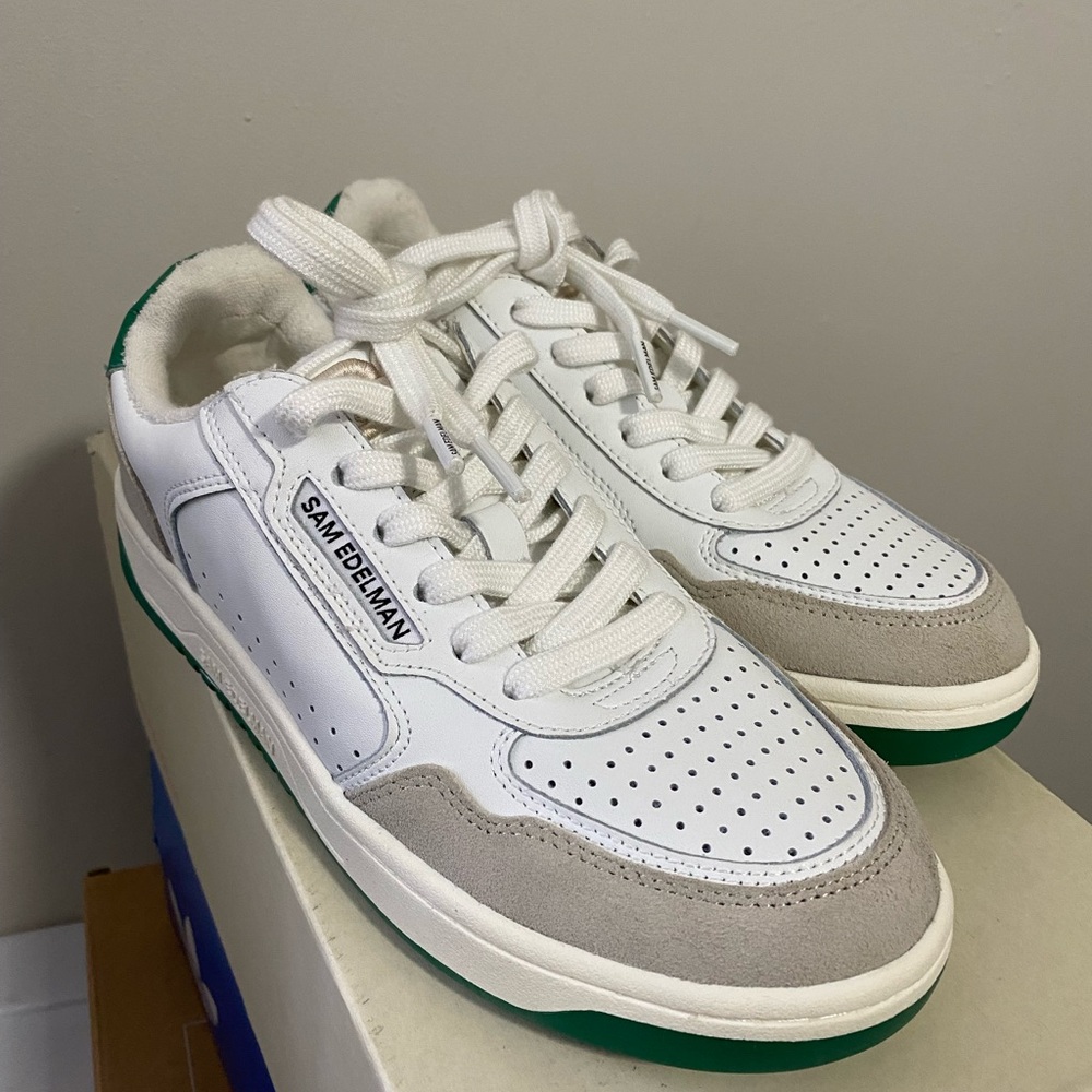 Sam Edelman Men's White Sneakers with Green Accents